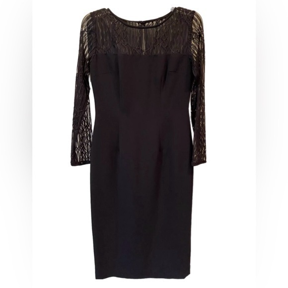 90s Maggy London Black Mesh Cocktail Dress - Picture 1 of 9